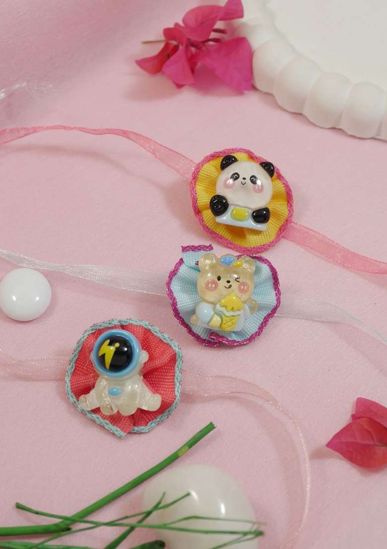 Pink Kids Boys Set Of 3 Xartoon Thread Rakhis For Brother - Indya