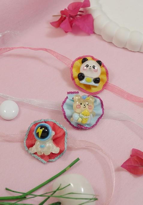 Pink Kids Boys Set Of 3 Xartoon Thread Rakhis For Brother