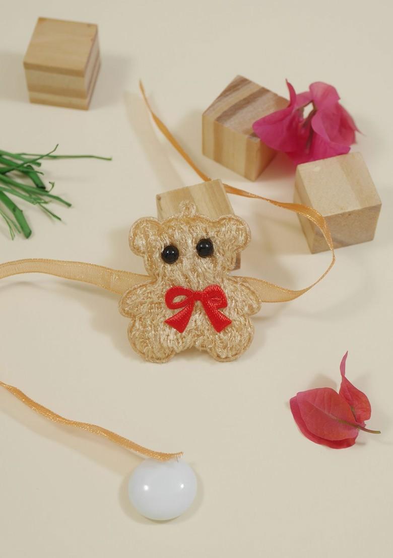 Gold Kids Boys Set Of 2 Teddy Thread Rakhis For Brother - Indya