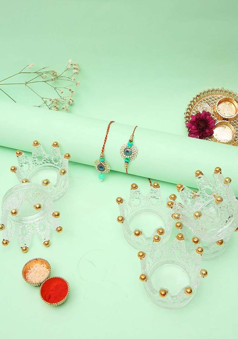 9Pcs Red Bhaiya Bhabhi Rakhi Gift Set With Tea Light Holders - Indya