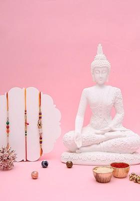 Set Of 4 Traditional Beads And Peaceful Buddha Accent Rakhi Set