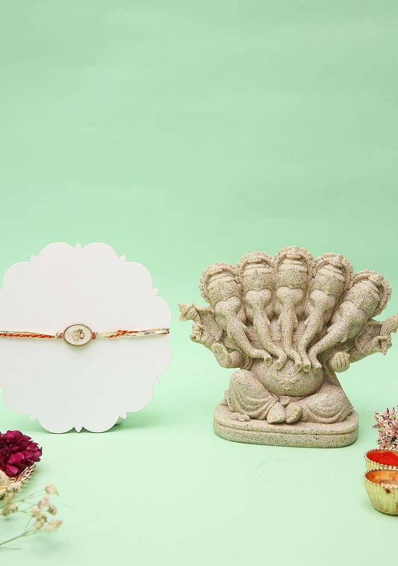 Red Raksha Bandhan Thread Rakhi With Panchmukhi Ganesha Gift Set - Indya