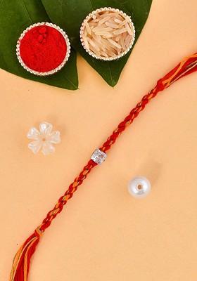 Minimal American Diamond Single Rakhi And Paisley Kundan Tealight Se