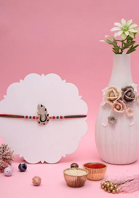 Red Thread Rakhi With Floral Vase Gift Set