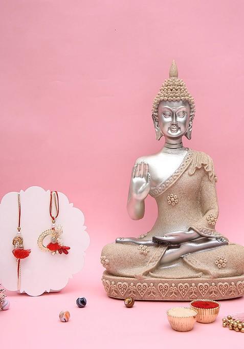 Set Of 2 Rakhi With Buddha Showpiece