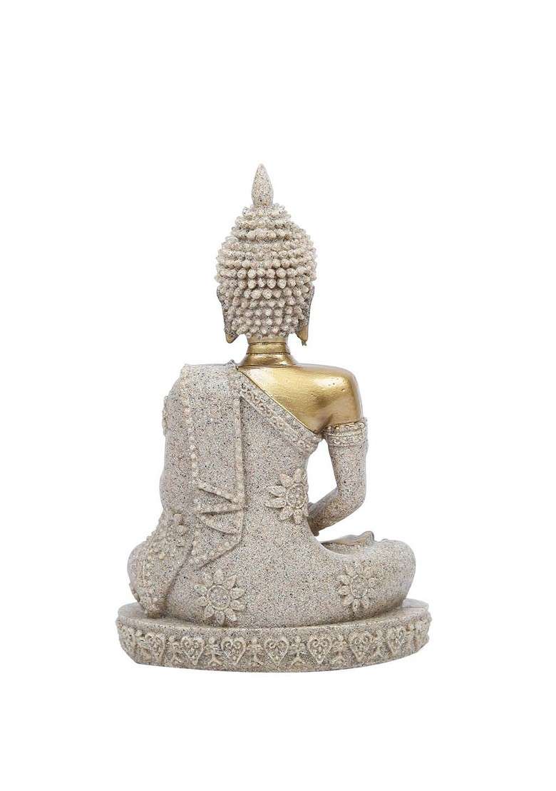 Gold Artificial Stones Studded And Beaded Thread Rakhi With Spiritual Buddha - Indya