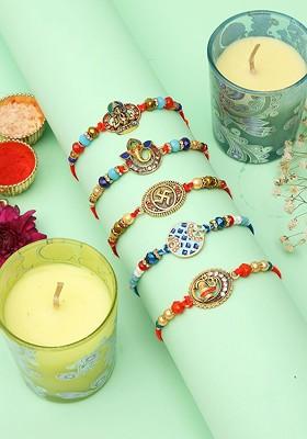 Set Of 5 Artificial Beaded Scented Jar Candles Gift Set Rakhis