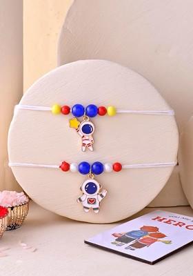 Kids Set Of 2 Astronaut Soft Toy Cartoon Rakhi With Fridge Magnet And Roli Tilak