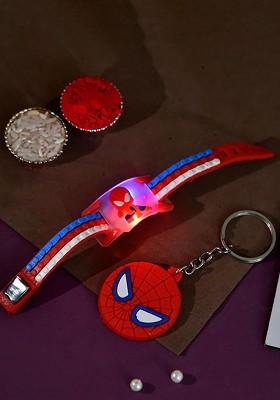 Set Of 2 Sipderman Bracelet Rakhi With Key Chain And Roli Chawal