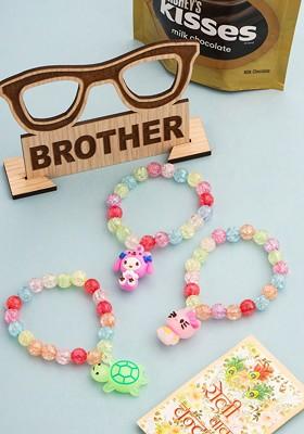 Multi Kids Set Of 3 Cartoon Design Artificial Beads Thread Rakhi