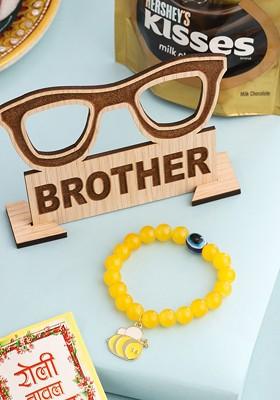 Yellow Kids Cartoon Design Yellow Artificial Beads Thread Rakhi