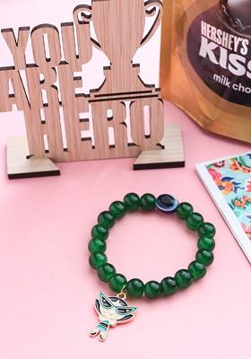 Green Kids Cartoon Design Green Artificial Beads Thread Rakhi