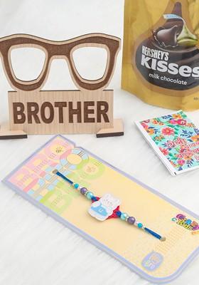 Blue Kids Teddy Blue Artificial Beads Thread Rakhi