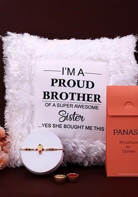 Boys Set Of 2 Beaded Rakhi With Cushion And Roli Chawal