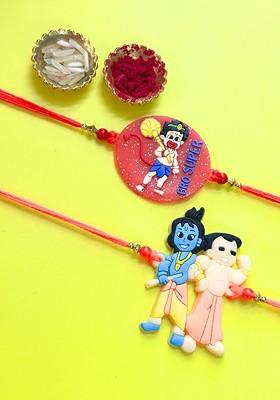 Red Set Of 2 Bro Super And Chota Bheem Krishna Thread Rakhi