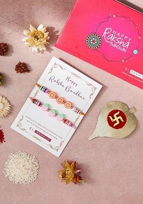 Pink Boys Set Of 2 Beaded Thread Rakhi