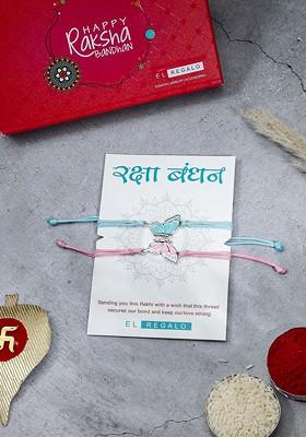 Blue Kids Set Of 2 Butterfly Charm Thread Rakhis