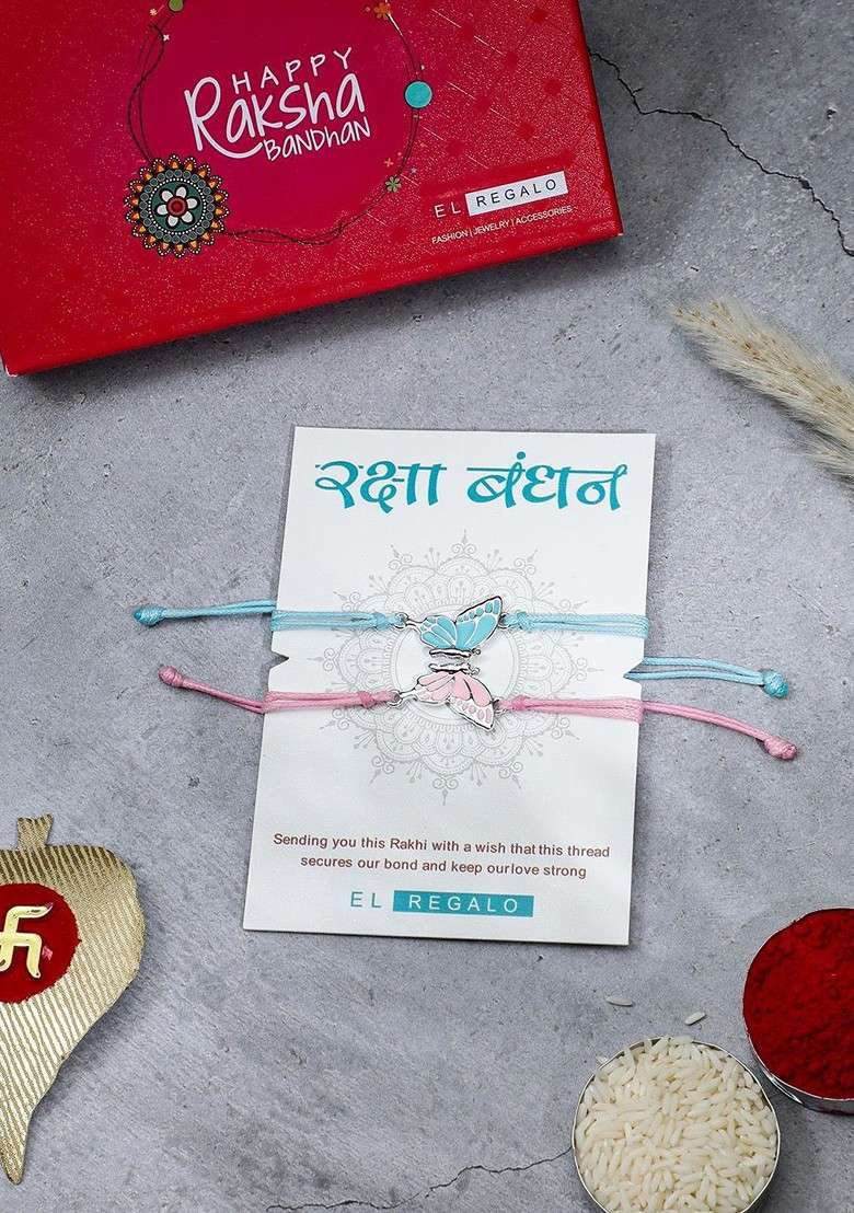 Blue Kids Set Of 2 Butterfly Charm Thread Rakhis - Indya