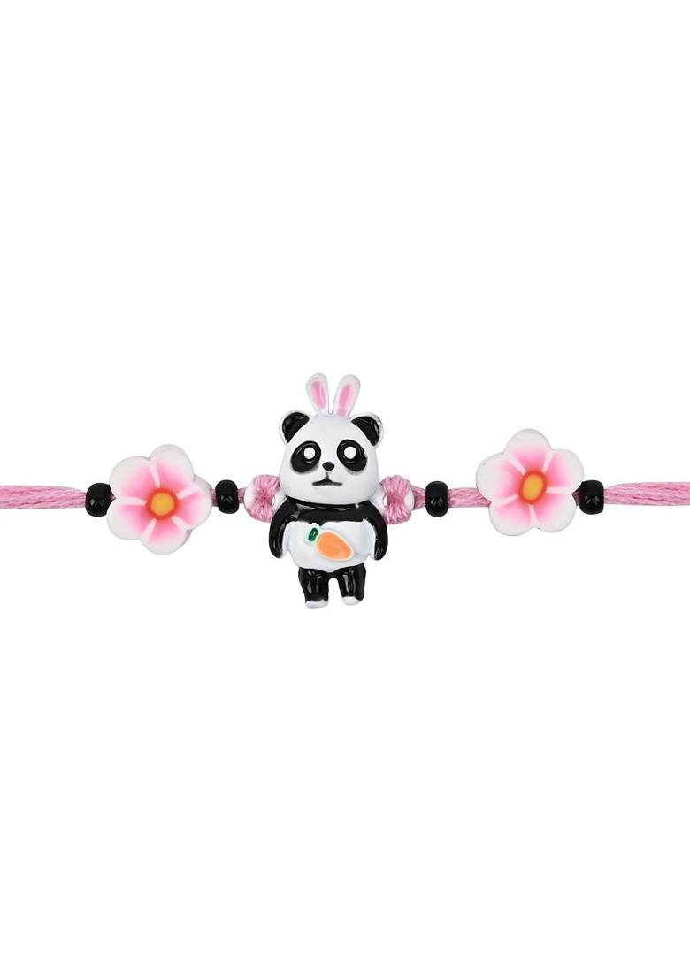 Black Boys Panda Thread Rakhi With Roli Chawal And Greeting Card - Indya