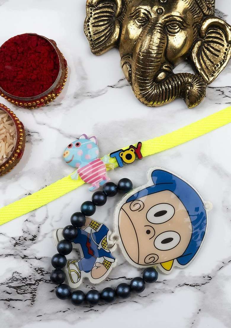 Kids Beaded Doraemon Thread Bhaiya Bhabhi Rakhis With Roli Chawal - Indya