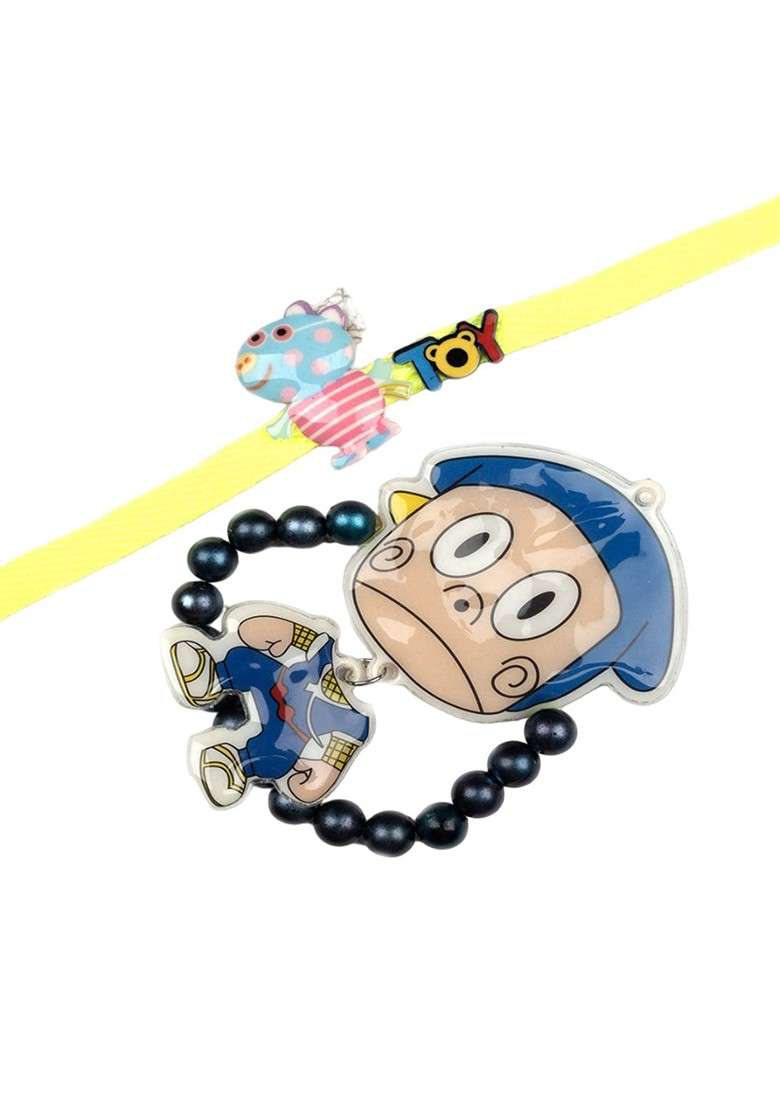 Kids Beaded Doraemon Thread Bhaiya Bhabhi Rakhis With Roli Chawal - Indya