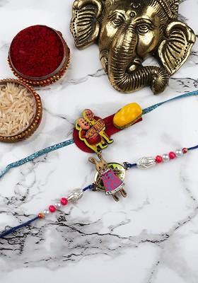 Kids Beaded Motu Patlu Thread Bhaiya Bhabhi Rakhis With Roli Chawal