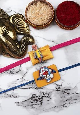 Kids Doraemon Thread Bhaiya Bhabhi Rakhis With Roli Chawal