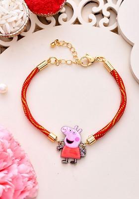 Kids Peppa Pig Wraparound Rakhi With Roli Chawal And Greeting Card
