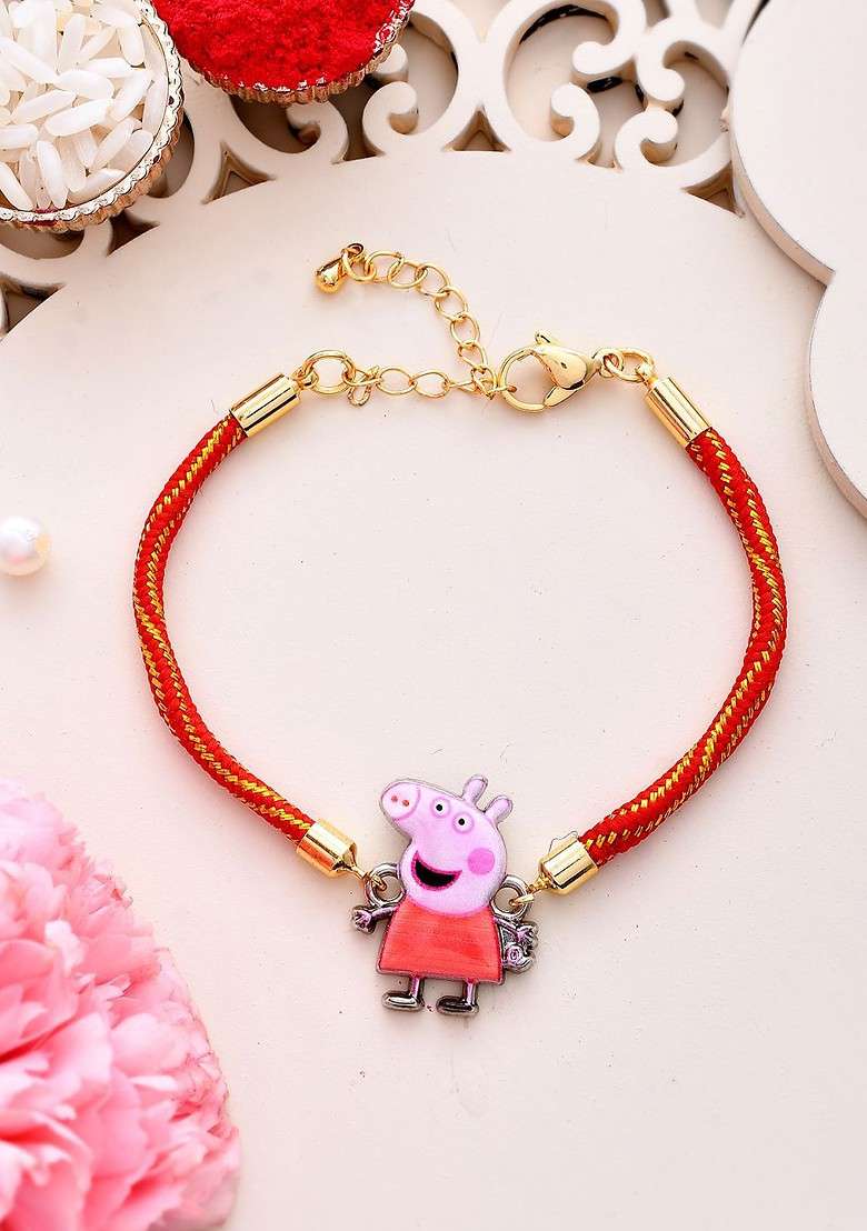 Kids Peppa Pig Wraparound Rakhi With Roli Chawal And Greeting Card - Indya