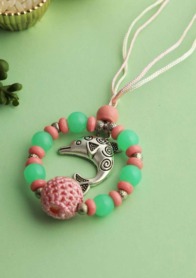 Pink Girls Beaded Thread Rakhi - Indya