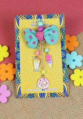 Polka Dot Hair Clip Charm Lumba Rakhi With Roli Chawal