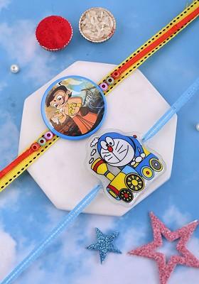 Blue Kids Set Of 2 Chota Bheem And Doraemon Thread Rakhis