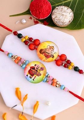 Yellow Kids Ganesha And Motu Patlu Beaded Thread Rakhis