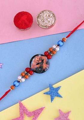 Black Kids Spiderman Beaded Thread Rakhi With Roli Rice And Greeting Card