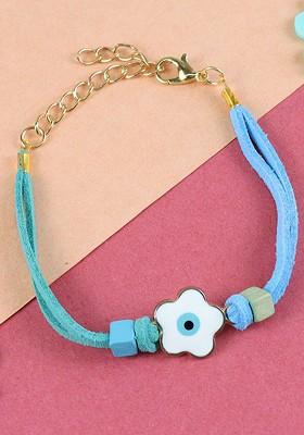 Floral Evil Eye Charm Bracelet Rakhi With Roli Chawal