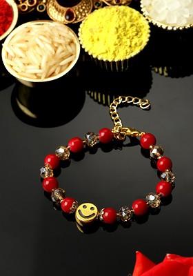 Artificial Stones Studded With Smiley Rakhi Gift Set
