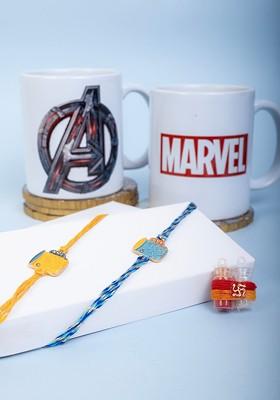 Yellow Boys Set Of 2 Thread Rakhis With 2 Mugs