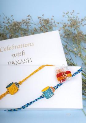 Yellow Kids Set Of 2 Goldplated Cupshaped Thread Rakhi With Roli Chawal