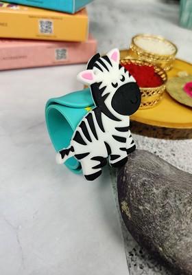 Kids Zebra Design Slap Band Rakhi With Roli Chawl And Card Gift Set