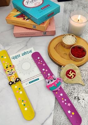 Kids Set Of 2 Slap Band Rakhi With Roli Chawal