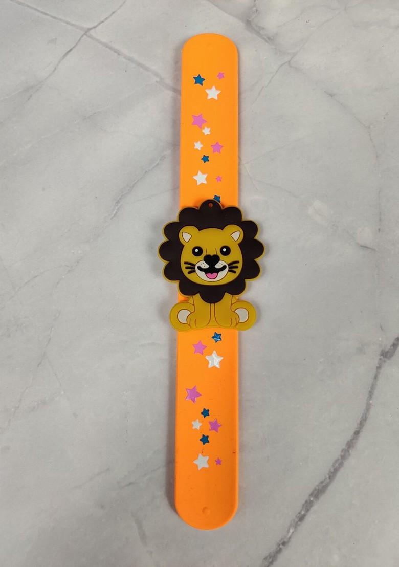 Kids Lion Design Slap Band Rakhi With Roli Chawl And Card Gift Set - Indya