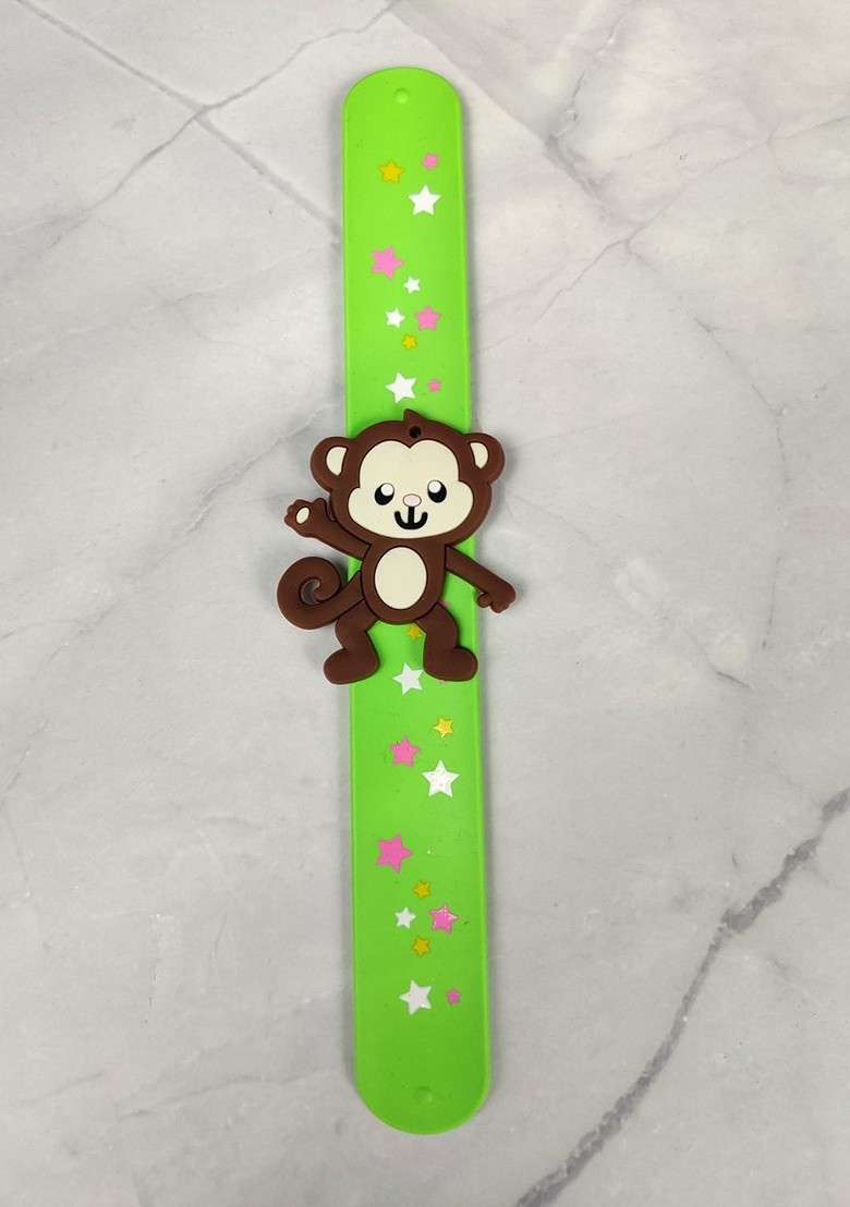 Kids Monkey Design Slap Band Rakhi With Roli Chawl And Card Gift Set - Indya