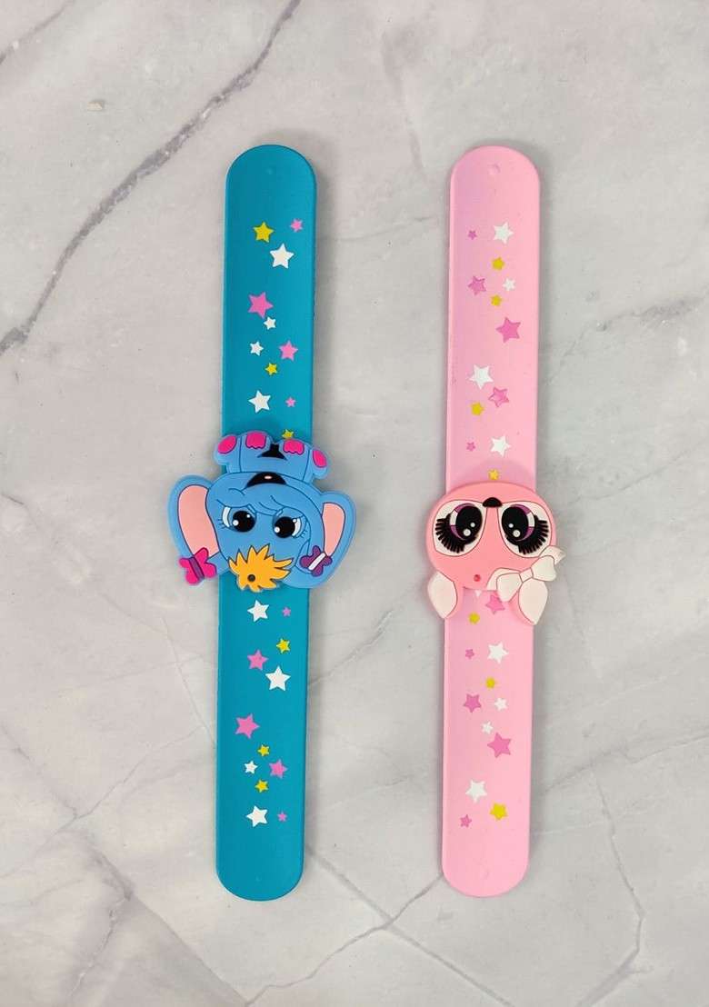 Kids 2 Cat And Elephant Design Slap Band Rakhi With Roli Chawl And Card Gift Set - Indya