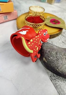 Kids Dinosaur Design Slap Band Rakhi With Roli Chawl And Card Gift Set