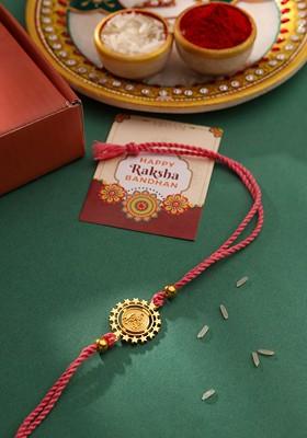 Goldplated Rakhi With Roli Chawal And Card
