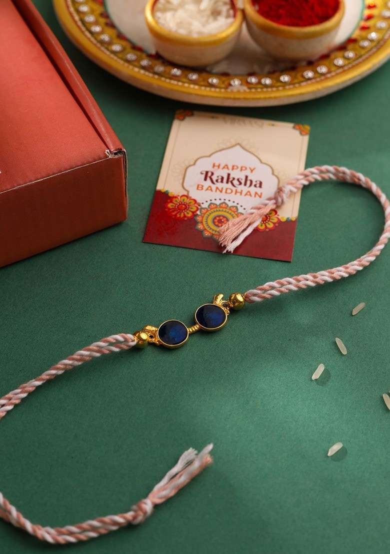 Gold Boys Stone Studded Thread Rakhi - Indya