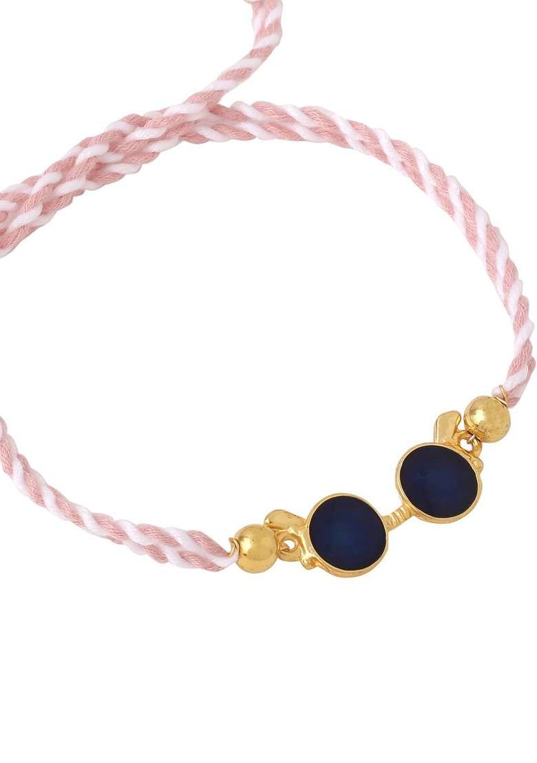 Gold Boys Stone Studded Thread Rakhi - Indya