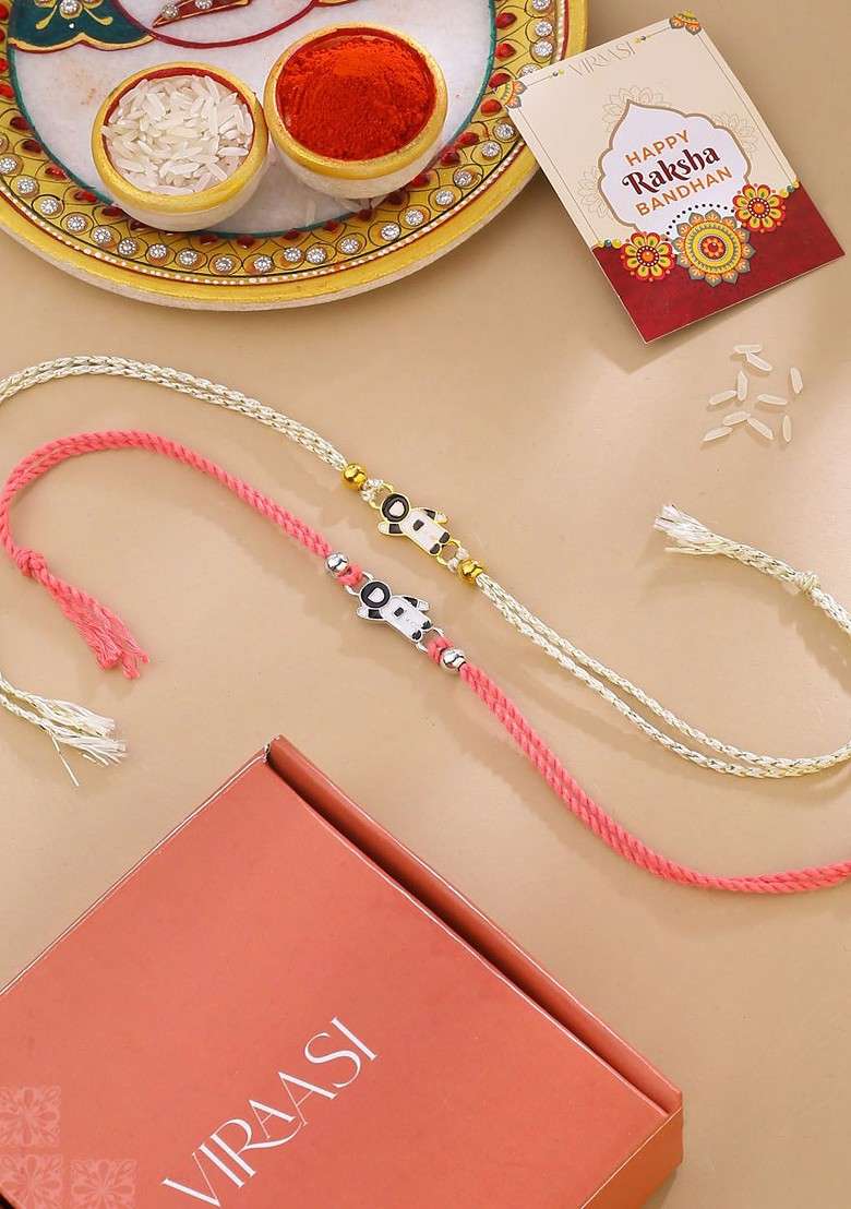 Gold Kids Set Of 2 Thread Rakhis - Indya
