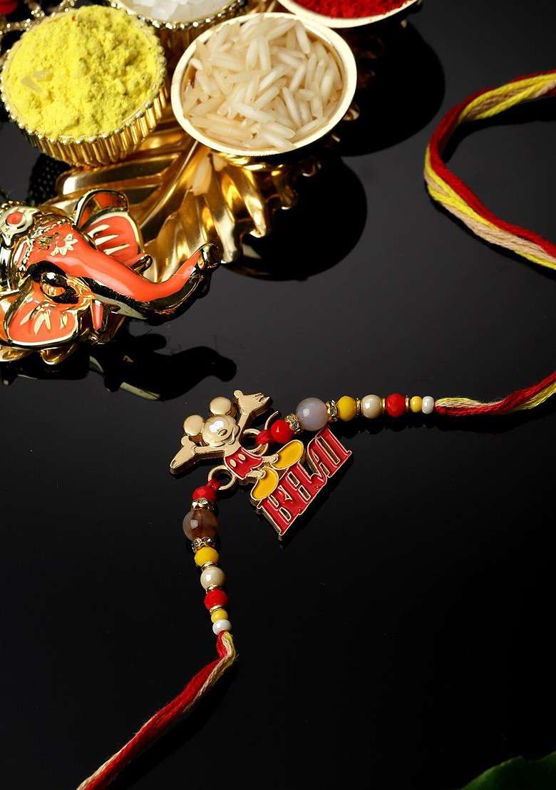 Kids Mickey Mouse Rakhi With Roli Chawal And Raksha Bandhan Gift Card - Indya