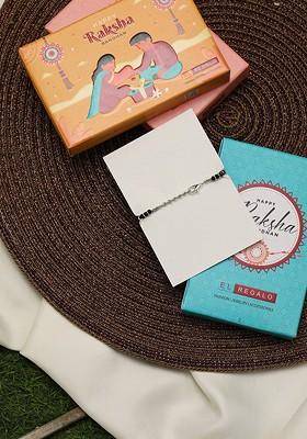 Evil Eye Beaded Rakhi With Roli Rice And Greeting Card